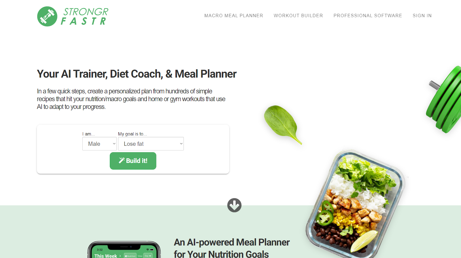 strongr fastr website - your ai trainer, diet coach, & meal planner