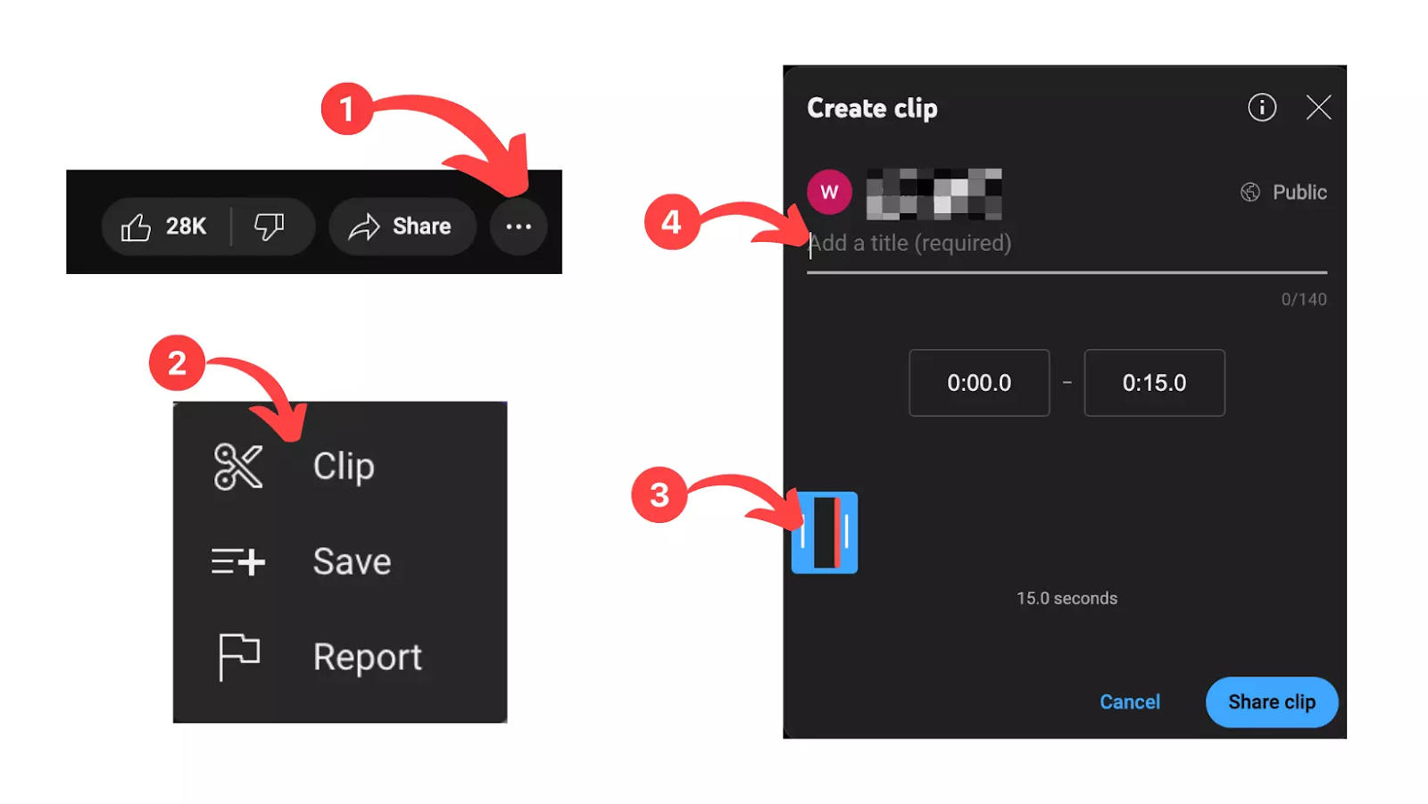 This is an image showing how to create YouTube clips within YouTube App