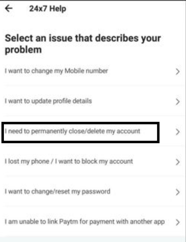 paytm mein permanently delete my account par click kare  