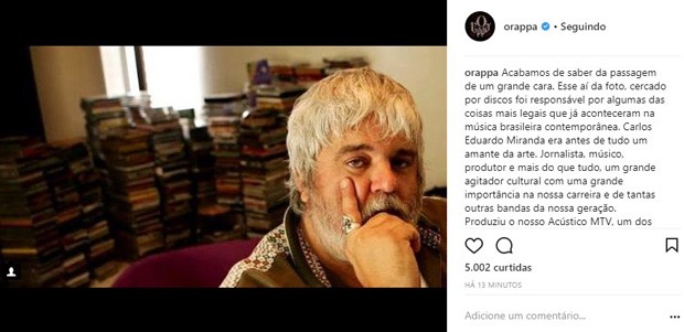 Raimundos lamenta morte de Carlos Eduardo Miranda (Foto: Reprodução/Instagram)