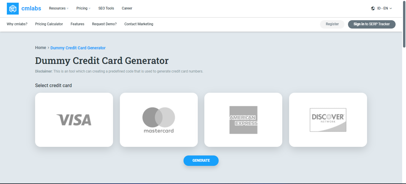The Supporting Tool: Credit Card Generator