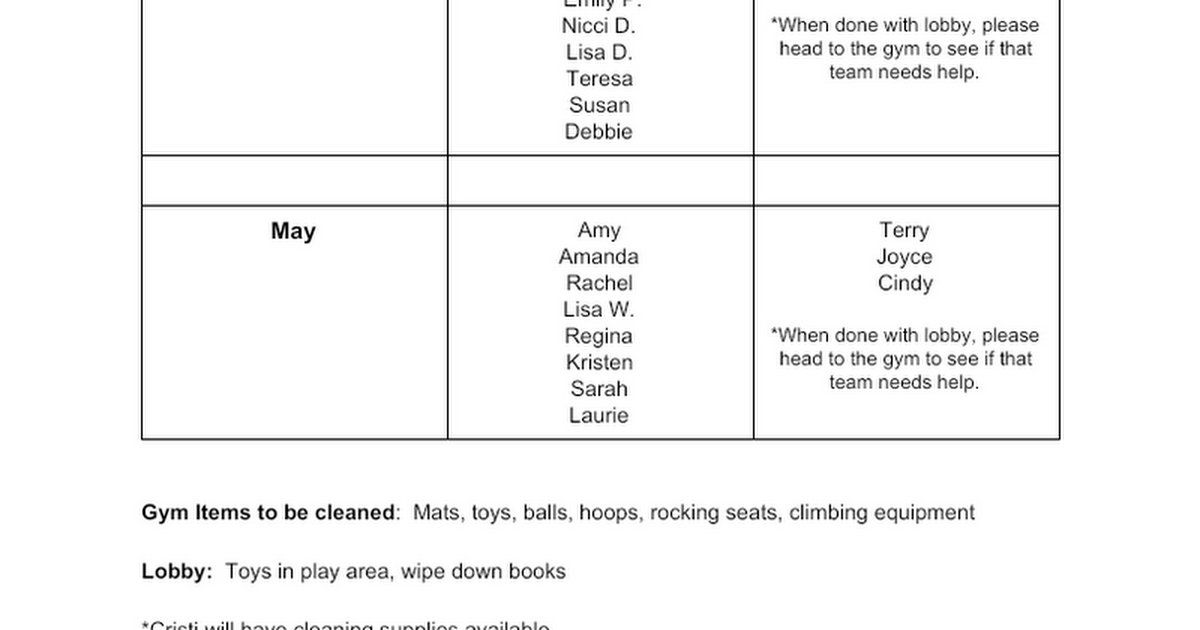 Para Toy Cleanup Schedule