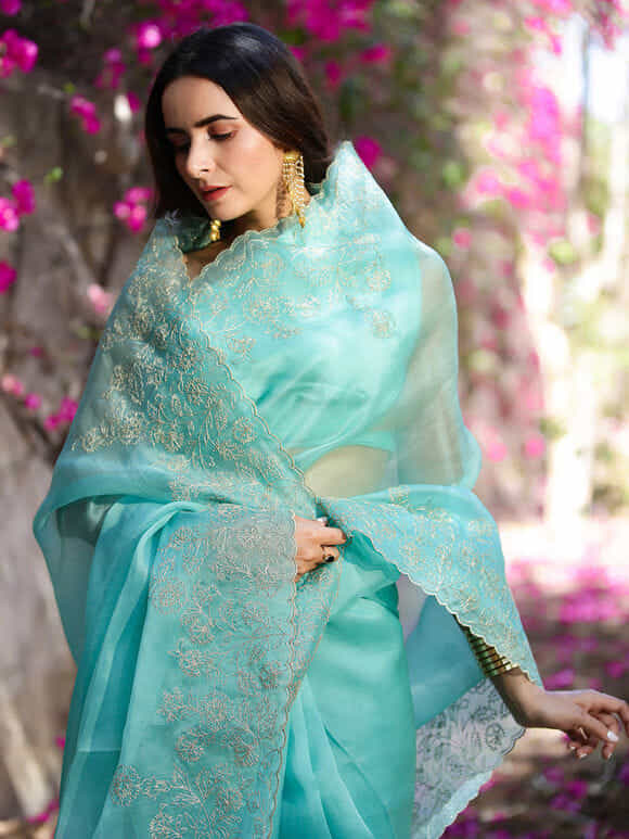 Blue Bandhani Handwoven chanderi silk sarees