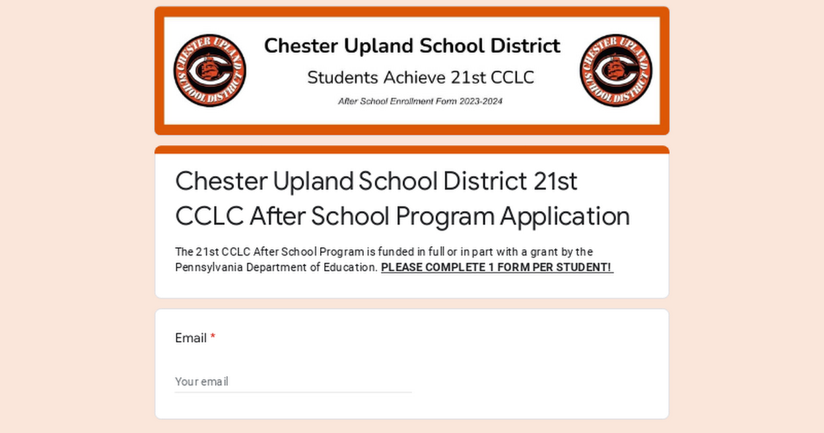 Chester Upland School District 21st CCLC After School Program Application
