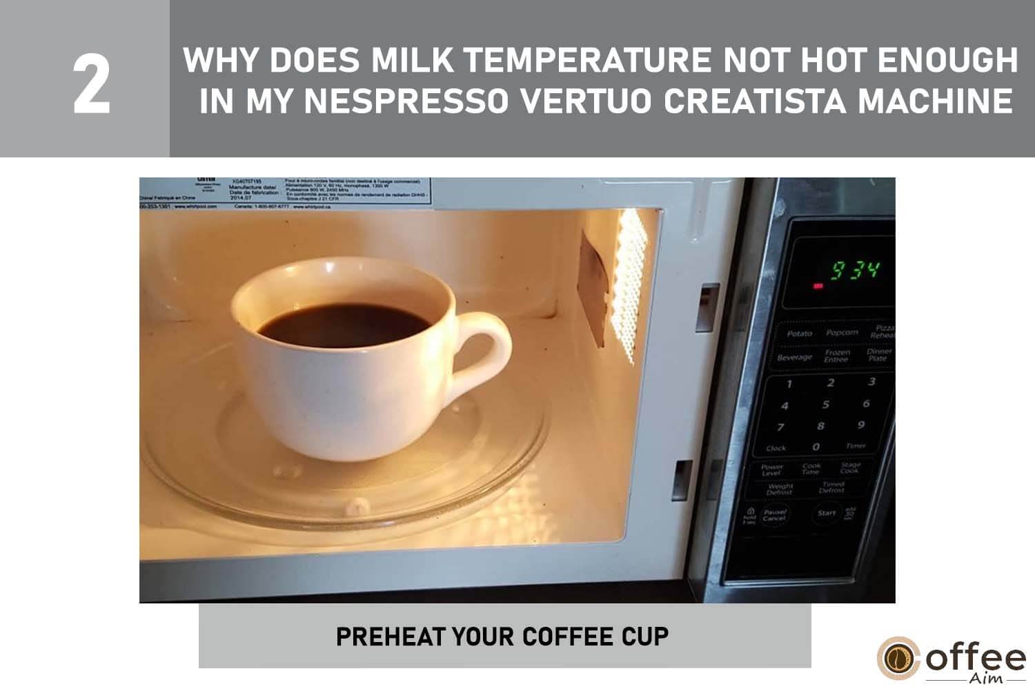 To ensure Nespresso Vertuo Creatista warms milk adequately, preheat coffee cup. Simple fix for milk not hot enough.