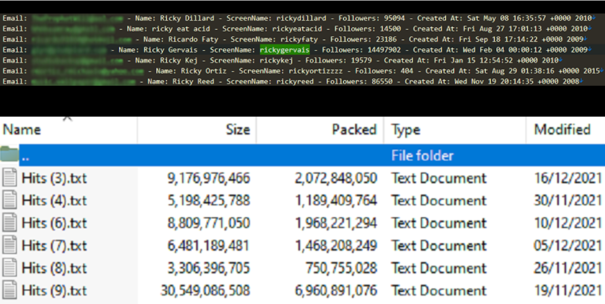 Image showing sample of leaked data