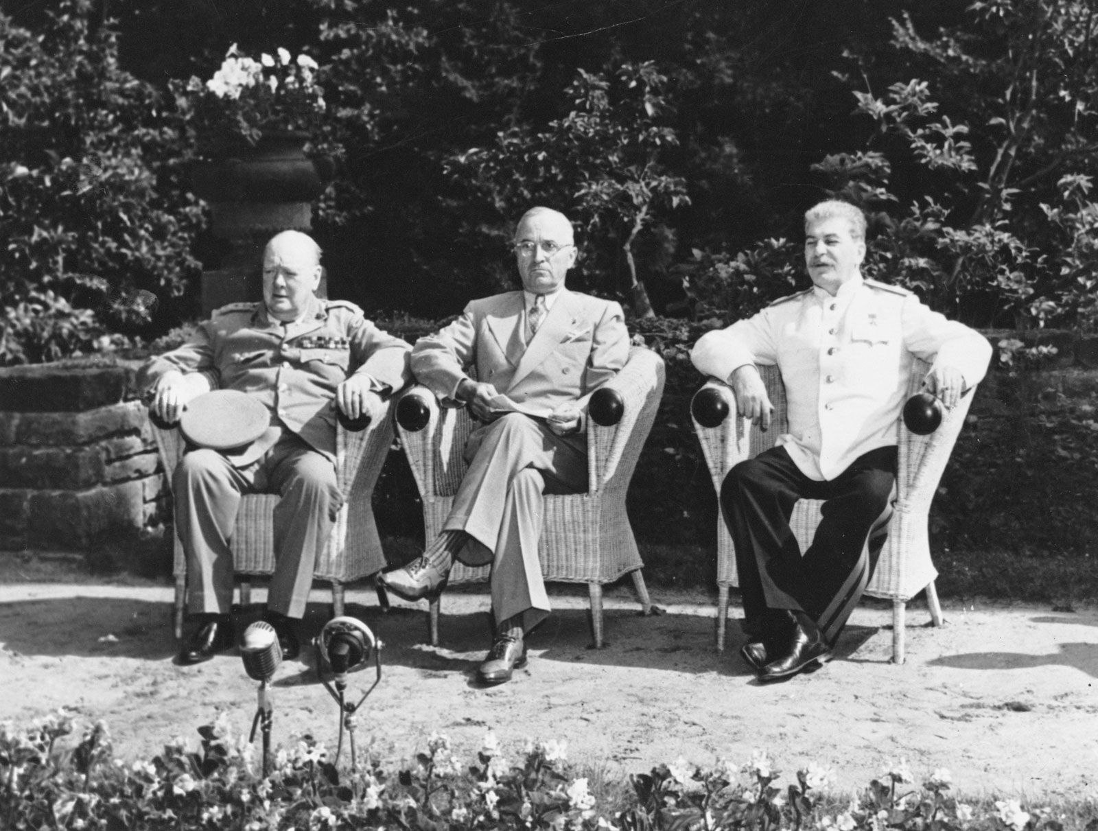 In July 1945, to discuss the postwar order in Europe, there was a historic meeting among Winston Churchill (British Prime Minister), Harry S. Truman (U.S. Pres.), and Joseph Stalin (Soviet Premier). 
