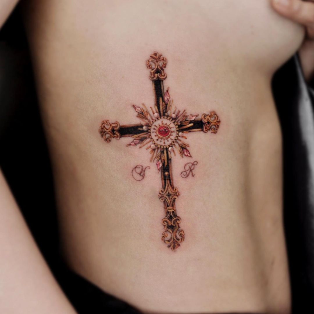 Cross Tattoo With Initials