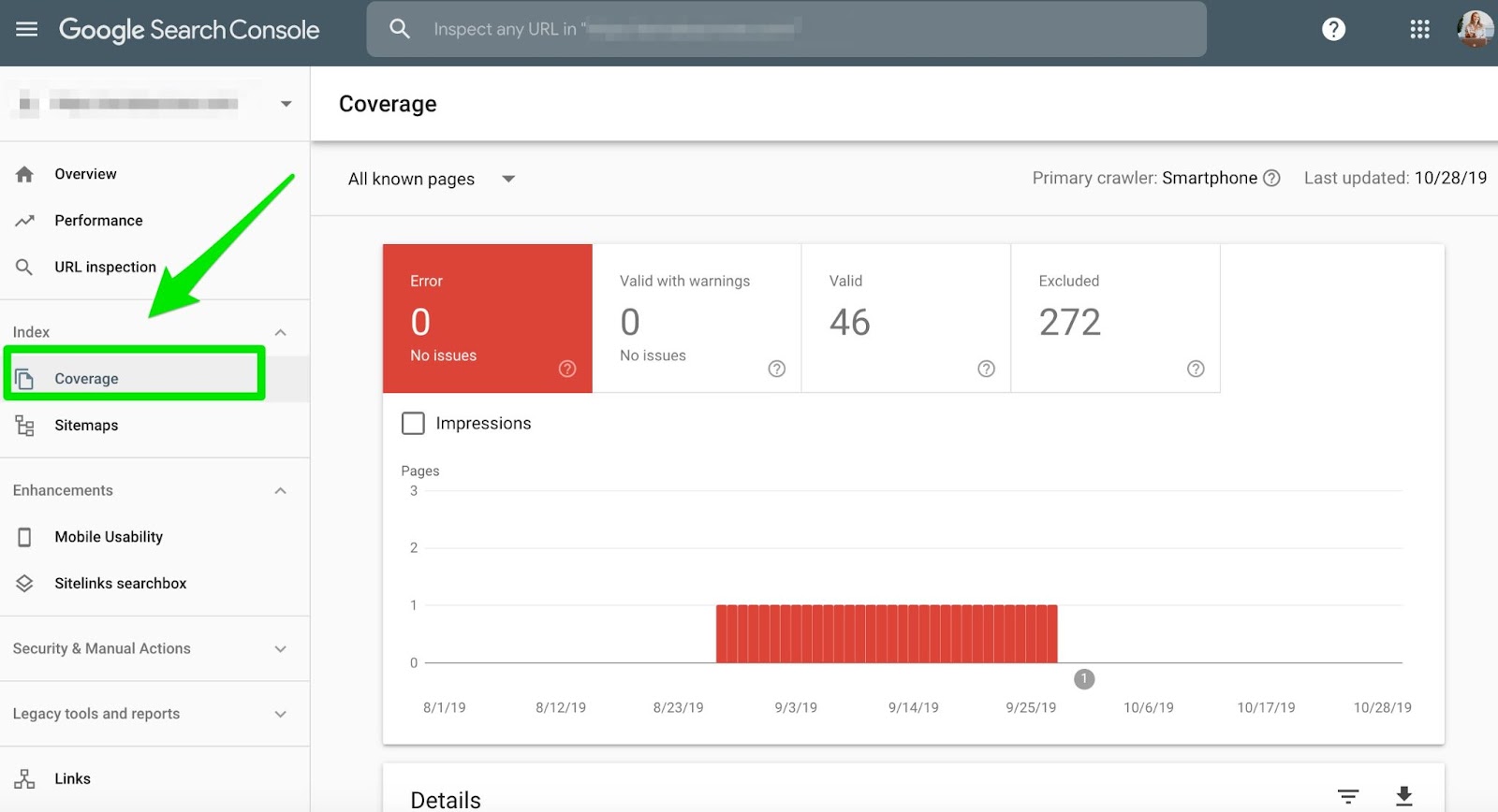 Google Search Console Vs Google Analytics: Coverage on Google Search Console