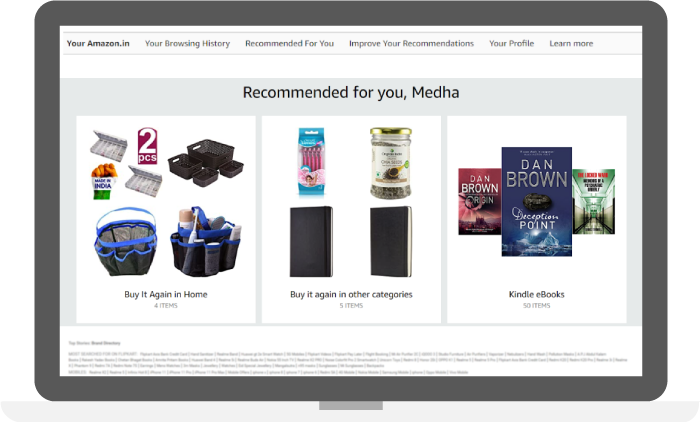 product recommendations based on previous search and purchase history