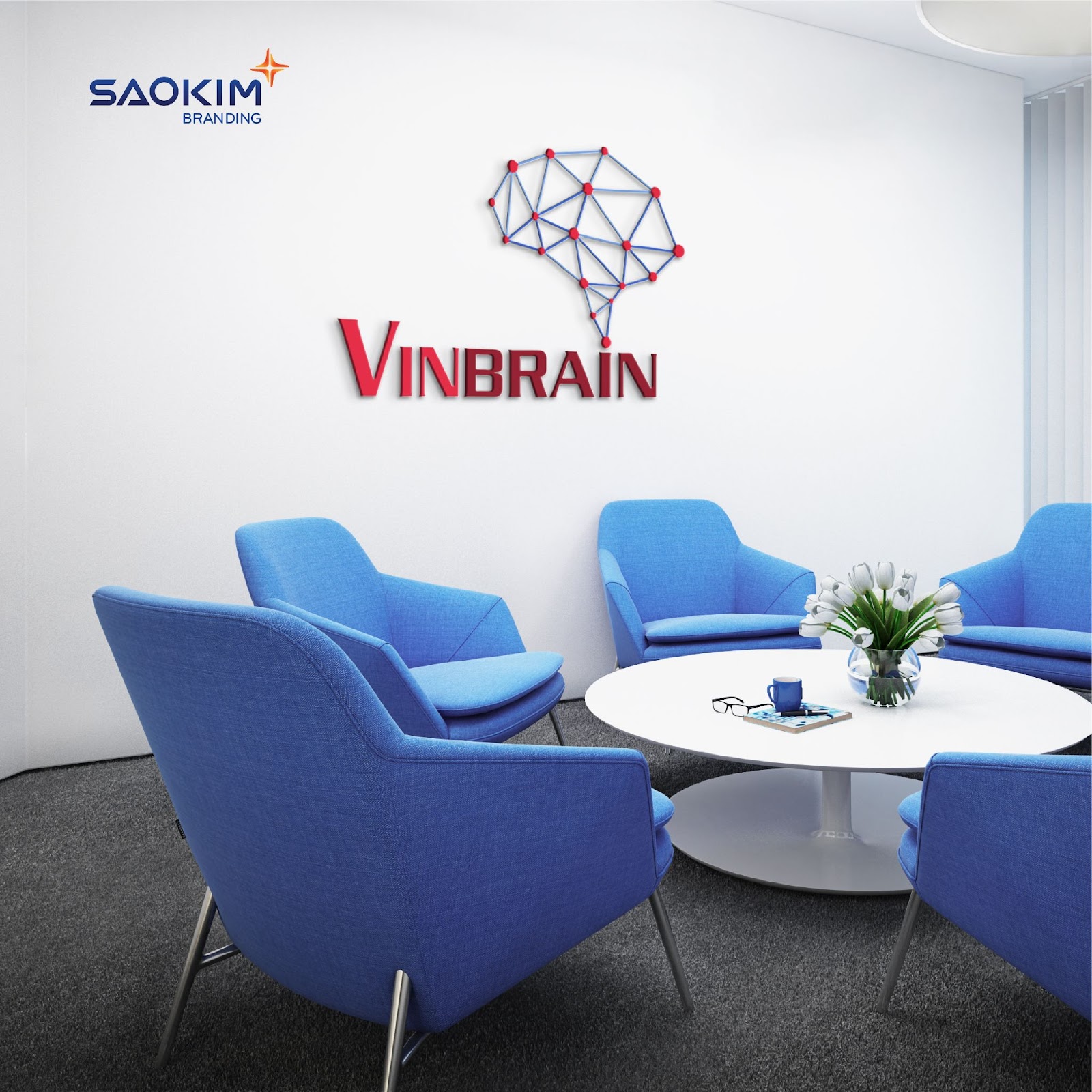 Ứng dụng nhận diện tại văn phòng làm việc của Vinbrain do Sao Kim Branding thiết kế