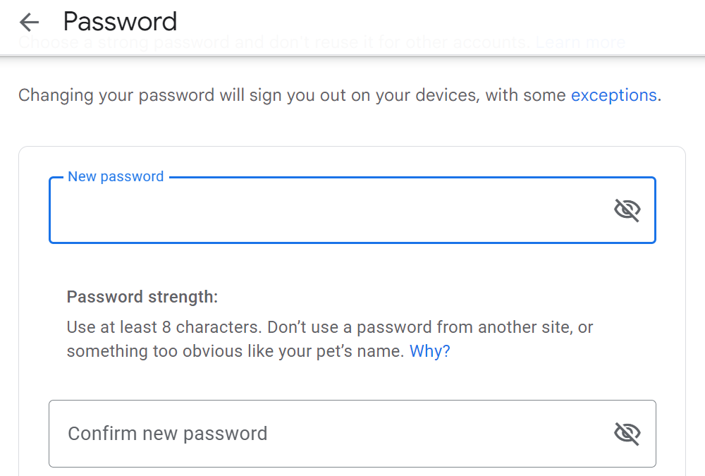 Image showing the password change option in Google Chrome