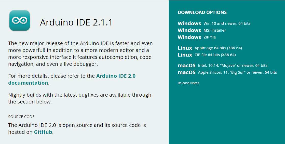 Arduino IDE download options