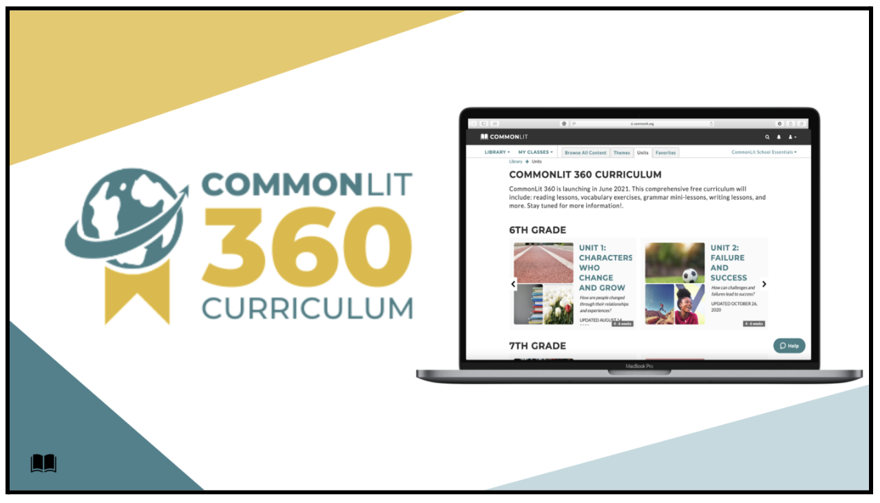 The CommonLit 360 logo. It is teal and golden with a computer image on the side.