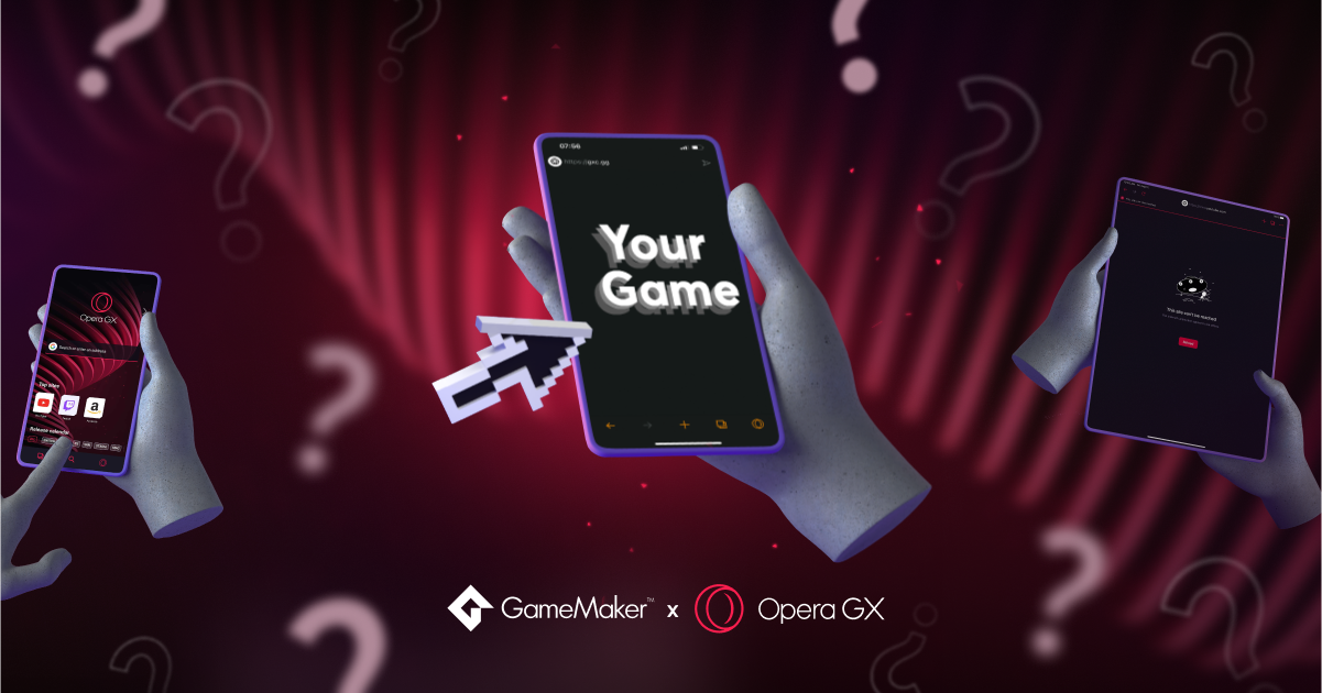 hand holding phone with Opera GX Mobile with a placeholder for the new offline game