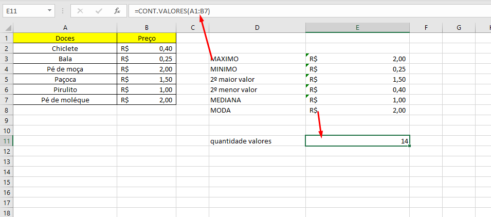 Fórmulas Excel =CONT.VALORES