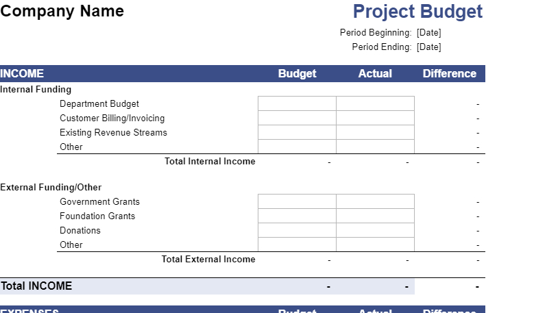 project budget google sheets template