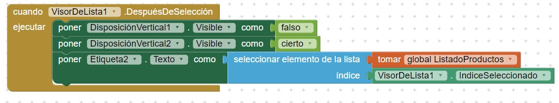  Después de la selección del listview