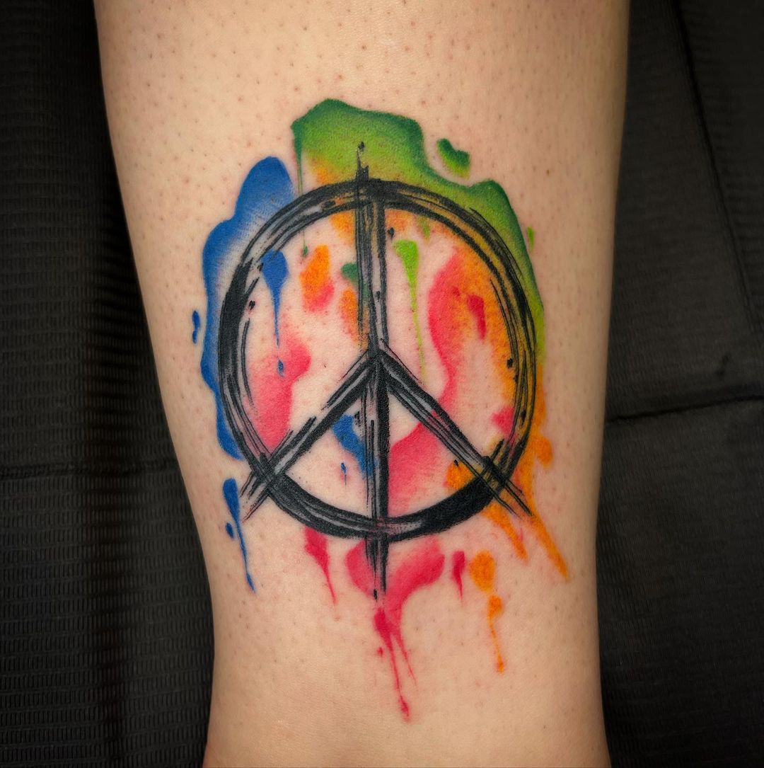 Watercolor Peace Tattoo With Bird