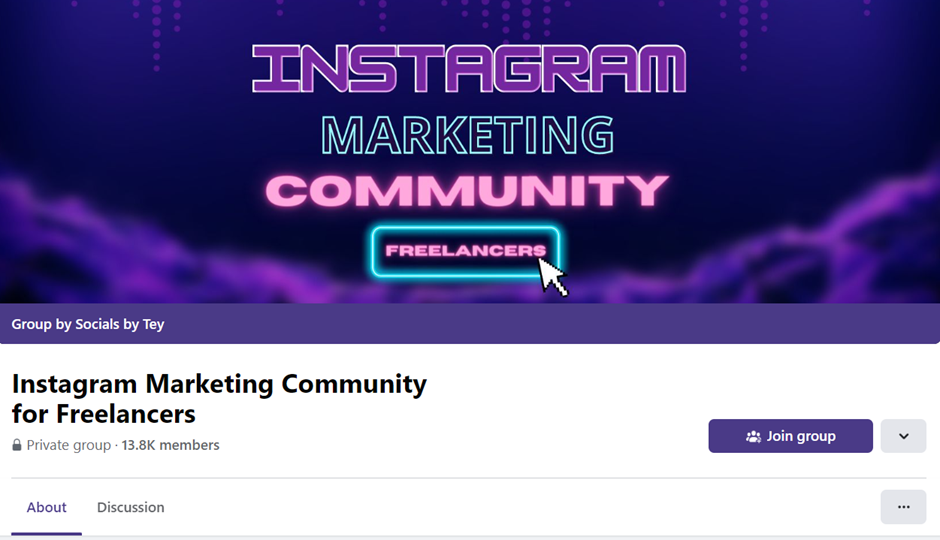 instagram marketing community for freelancers private facebook group page