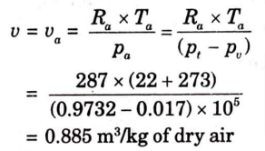 Specific volume of air is equal to the volume of 1 kg of dry air or 0.011 kg of water vapour. Based on dry air part