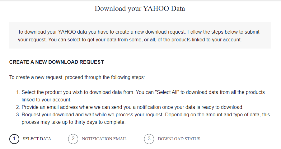 Download your yahoo account data