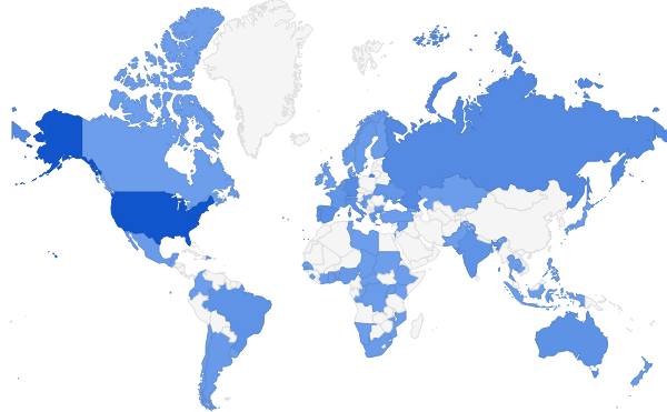 Map displaying countries of survey respondents