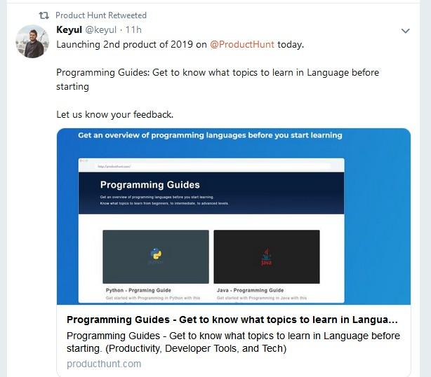 tweet about product hunt launch