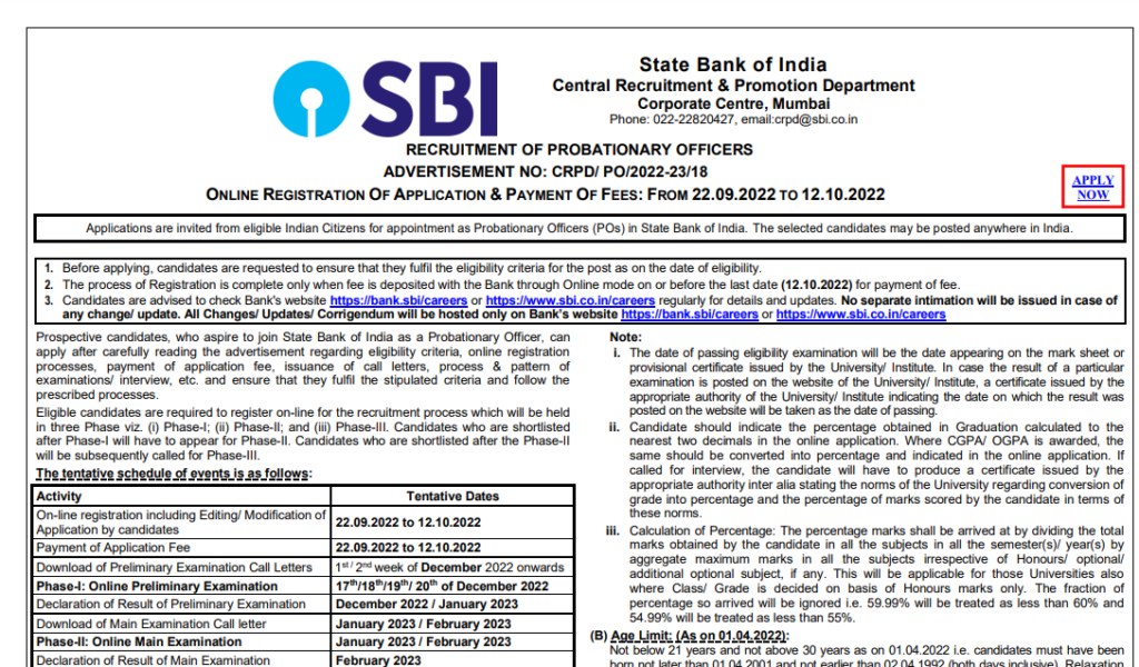SBI PO Notification 2023: Application Form, Eligibility, Apply Online