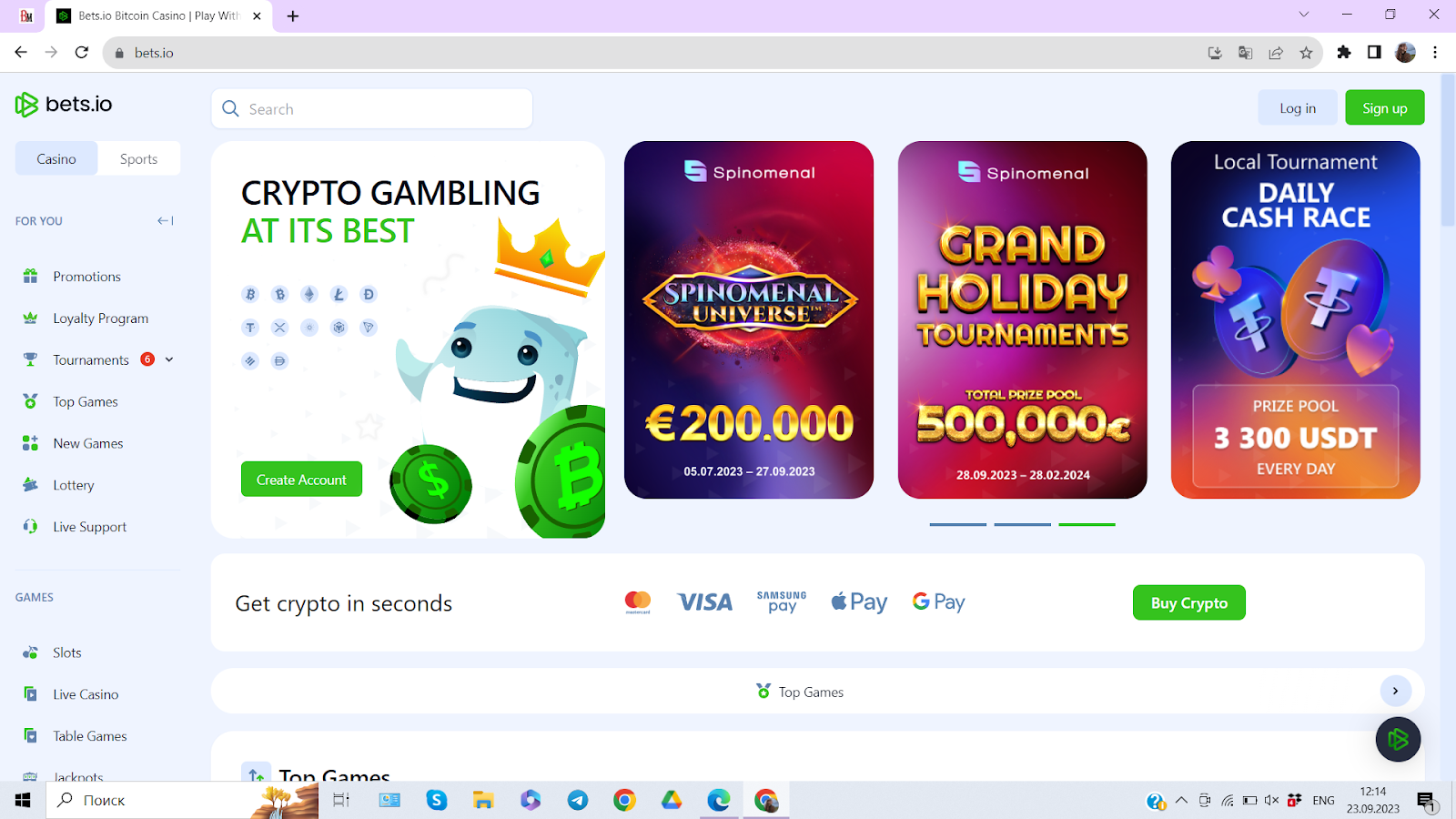 Bets.io casino homepage