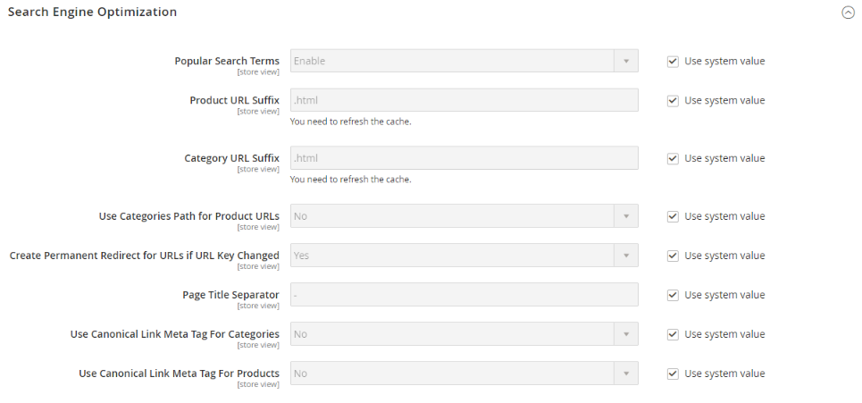 Magento SEO settings