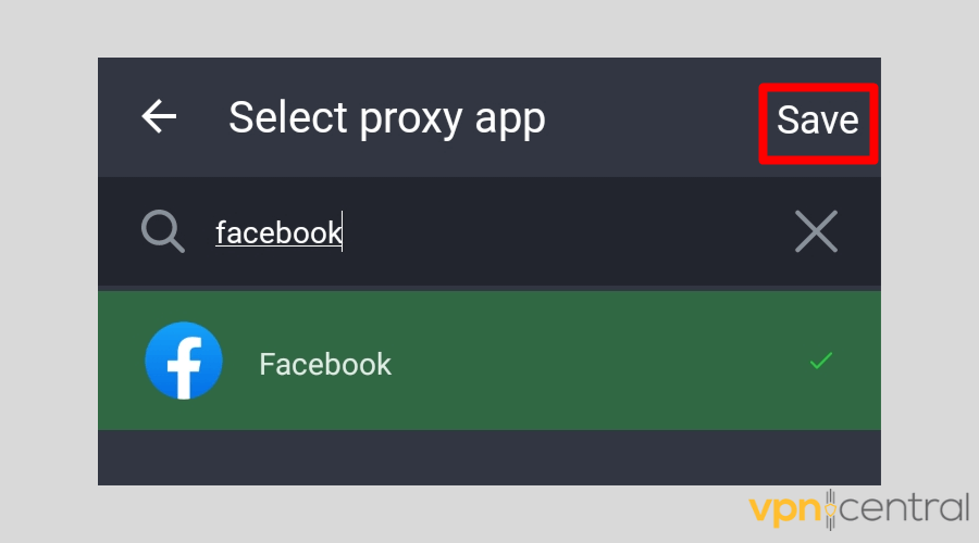 PIA save selection of proxu apps
