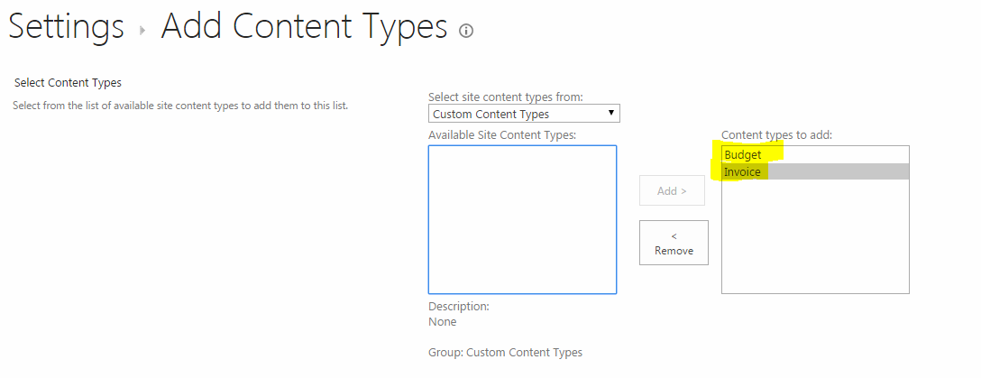 Add site content type