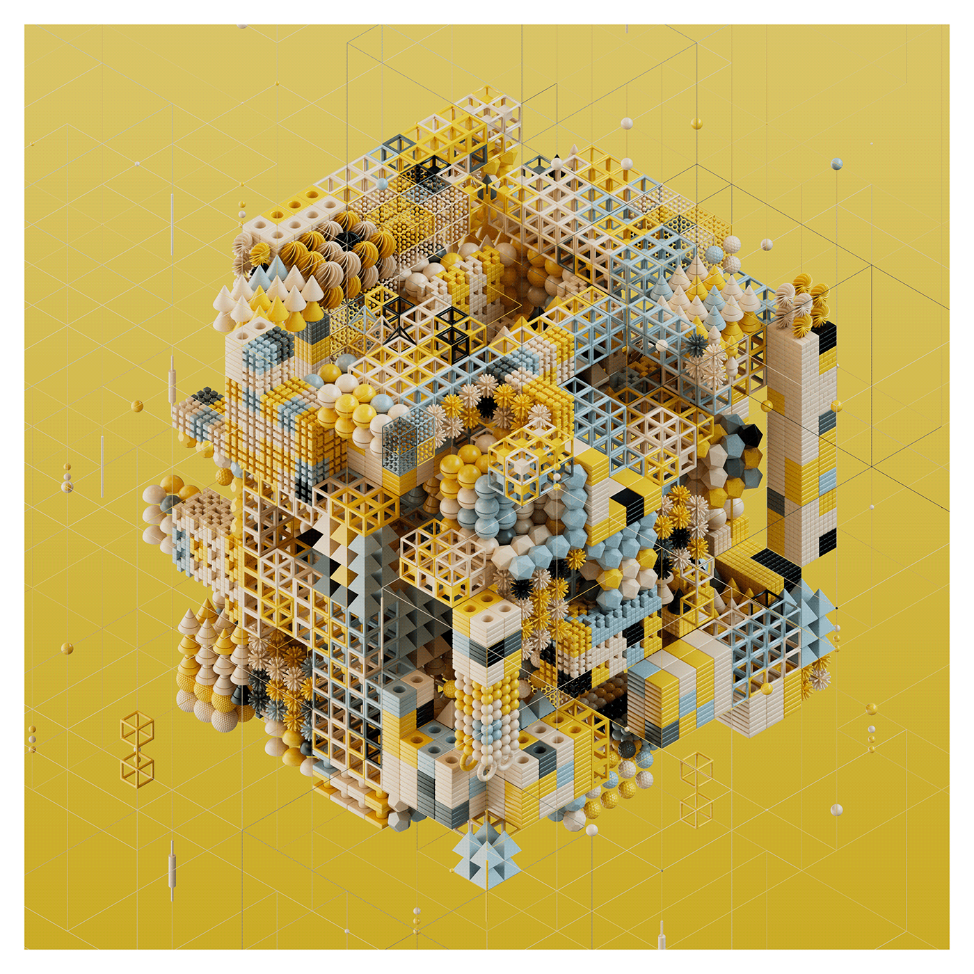 3D abstract Colourful  complex generative geometric grid minimal nft shapes