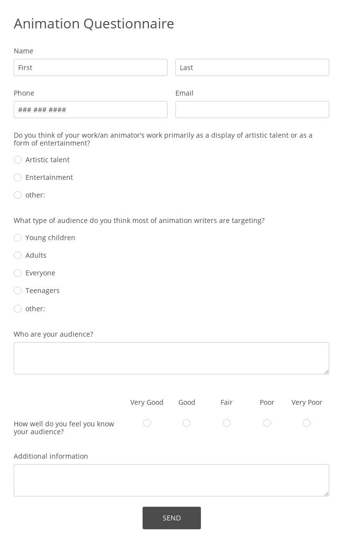 an animation questionnaire you can use as a template for animation surveys