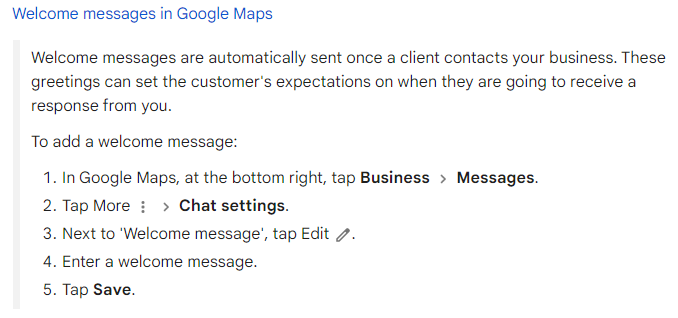 Google Maps welcome message Google My Business