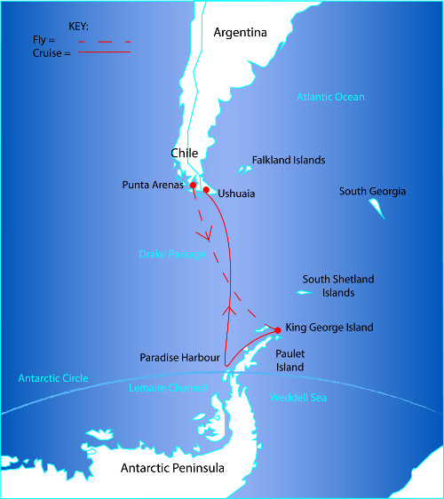 Antarctica Fly South – Cruise North Tour-Todos los itinerarios para viajar a la Antártida