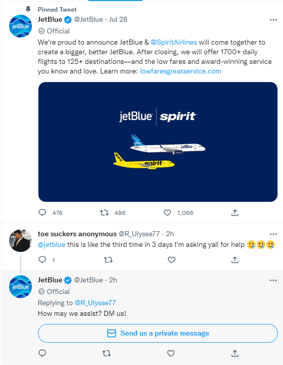 JetBlue tweet 