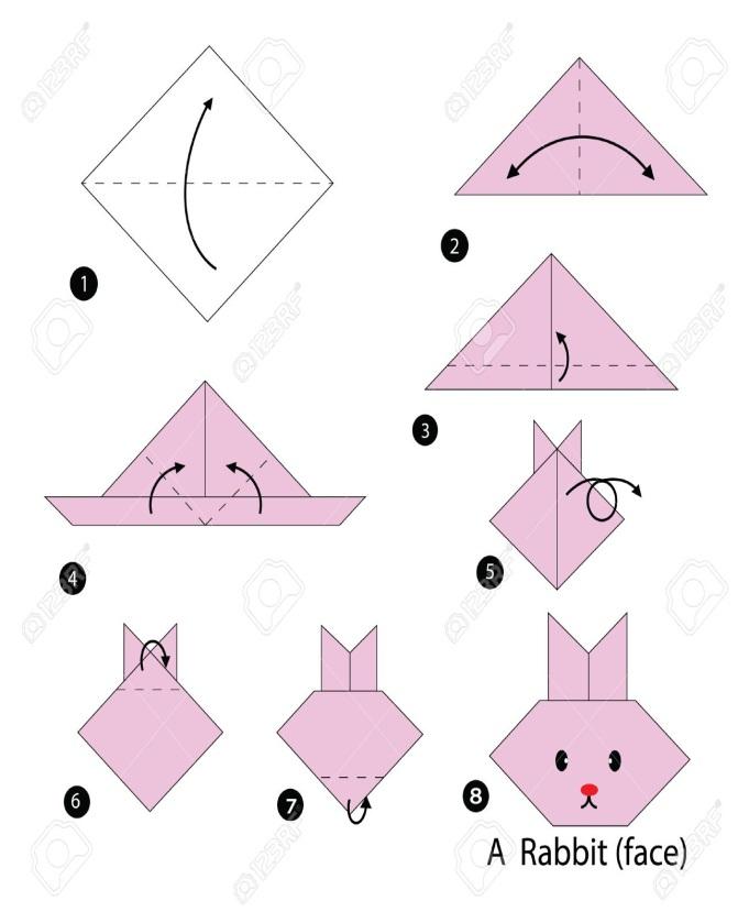 Instrucciones Paso A Paso Cómo Hacer Origami Conejo. Ilustraciones ...