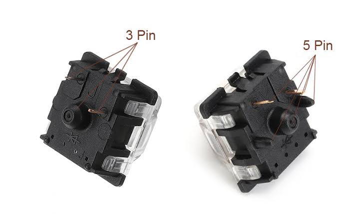 A 5-pin hot-swappable switch for a gaming keyboard is more stable and rigid.