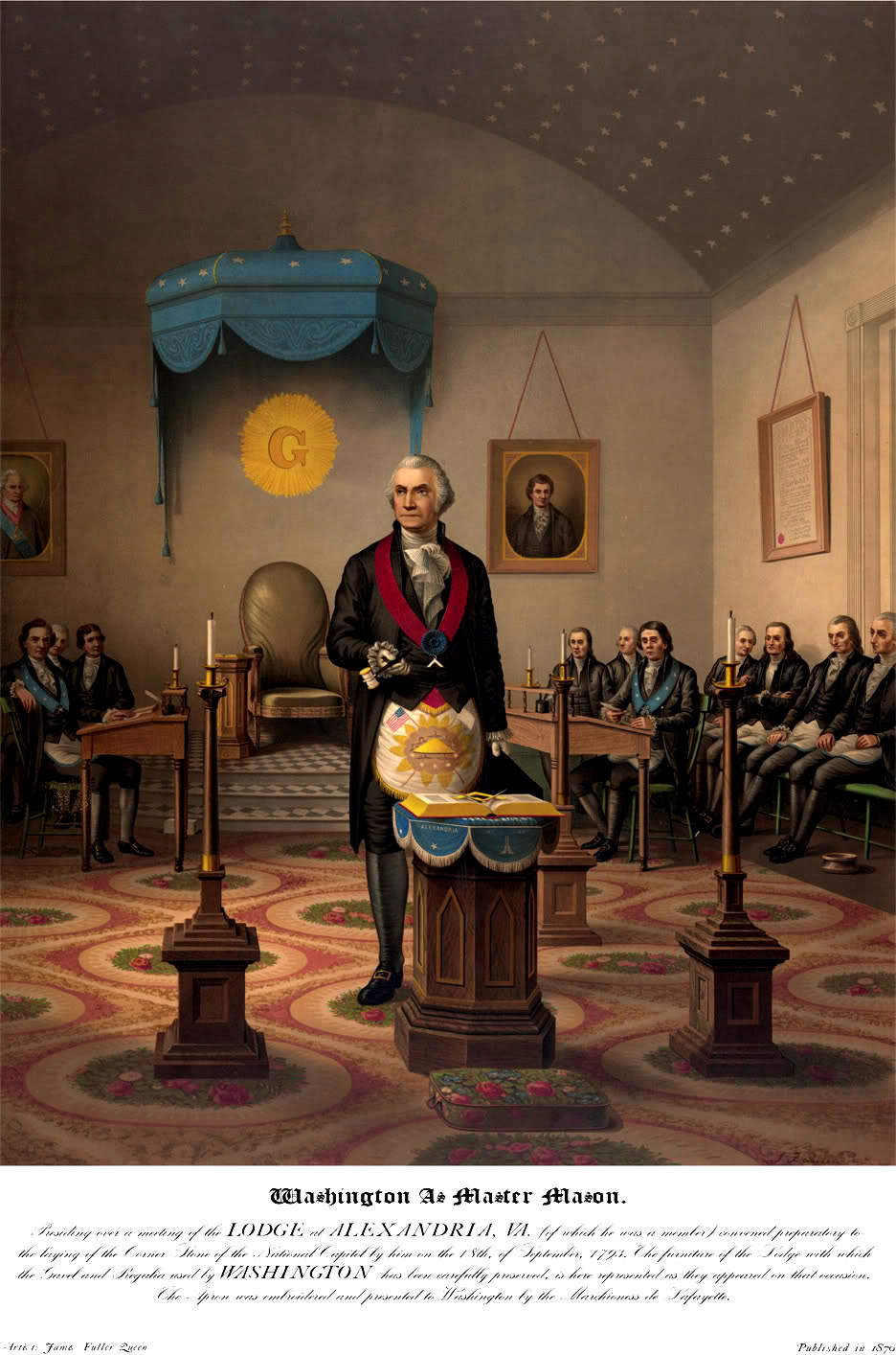 George Washington wearing a Masonic apron 