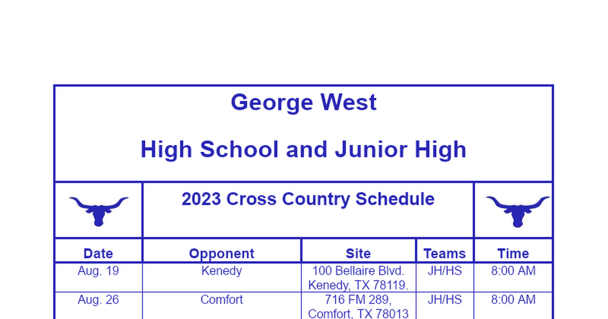 Cross Country Schedule Google Docs