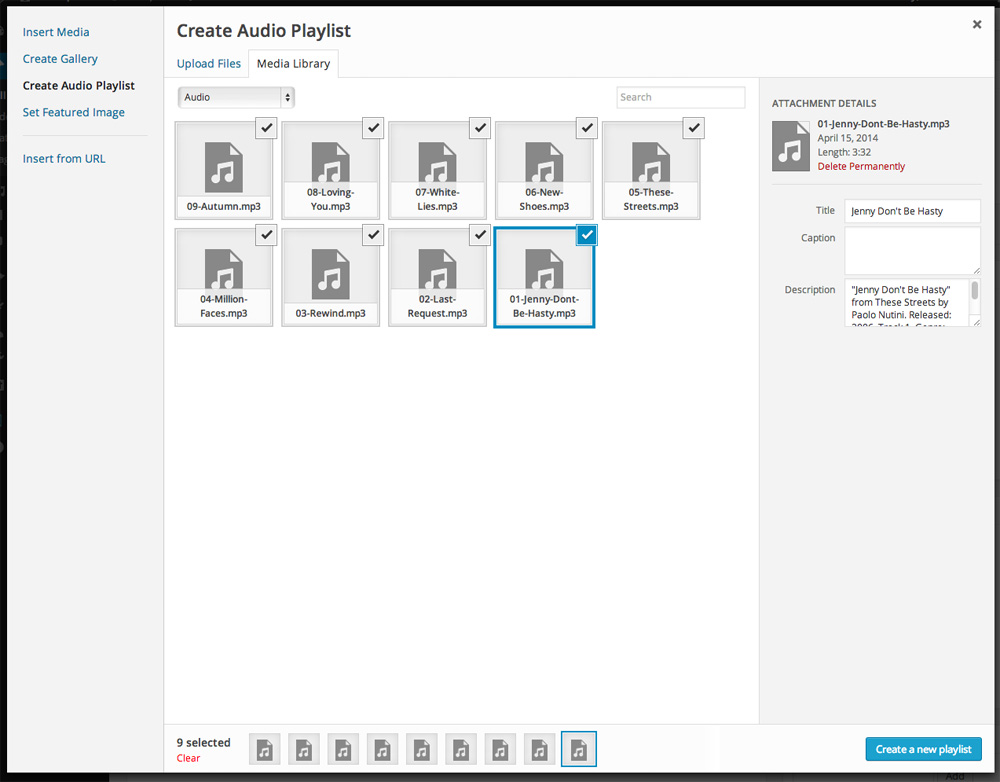 Criando uma lista de reprodução de áudio