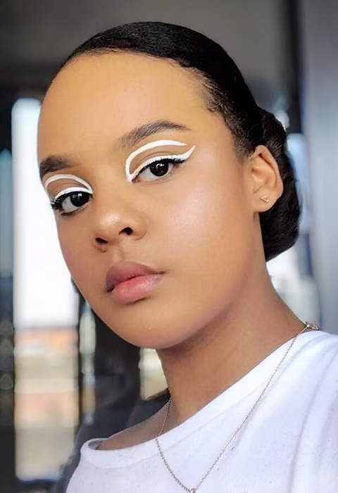 image of a white eyeliner graphic makeup look