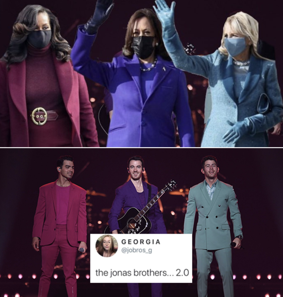 Comparison of outfits at the inauguration to the jonas brothers