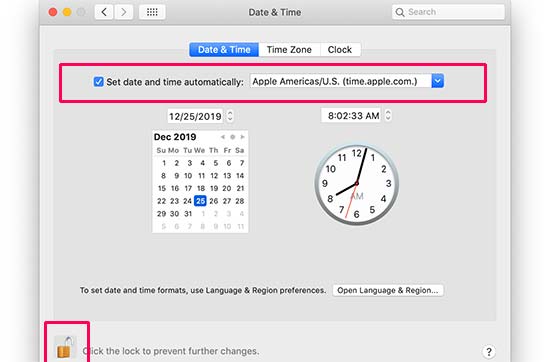 Sincronize data, hora e configurações no Mac