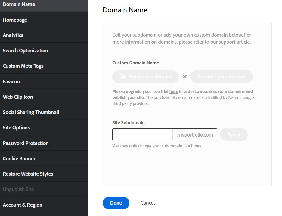 domain name adobe portfolio