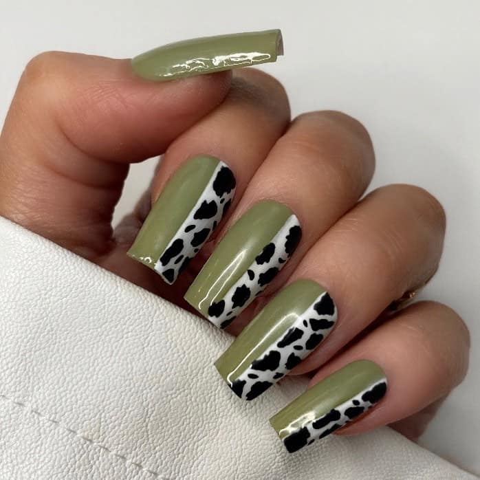 Full picture showing the gorgeous  green color combo with cow  print