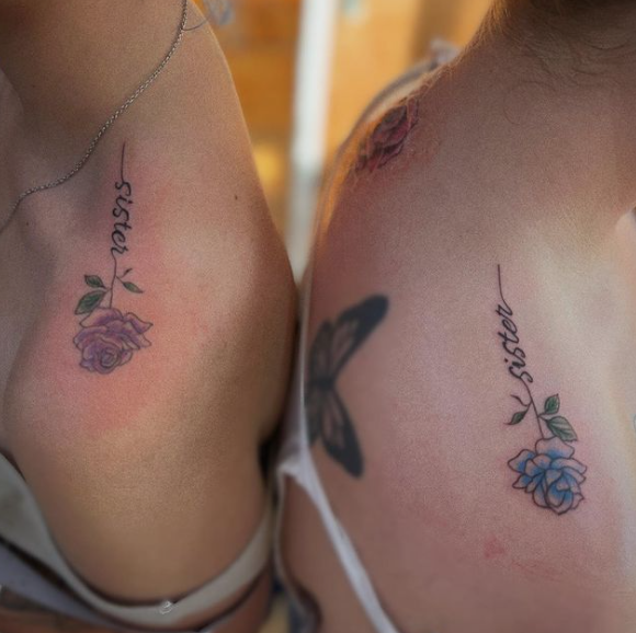 Sisters Upside Down Rose Tattoo