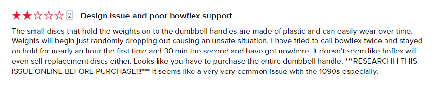 Buyer's review of the Bowflex dumbbells plastic tabs